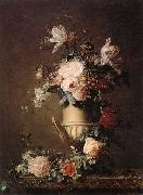 unknow artist A Still life of various flowers in a sculpted urn,resting on a marble-topped table Norge oil painting reproduction